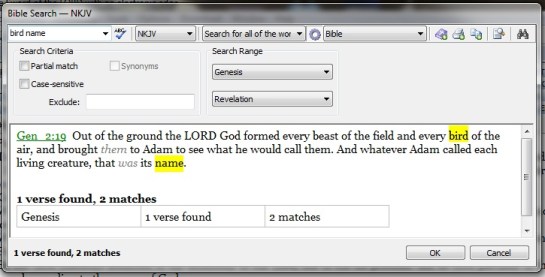 Bible Search - bird name
